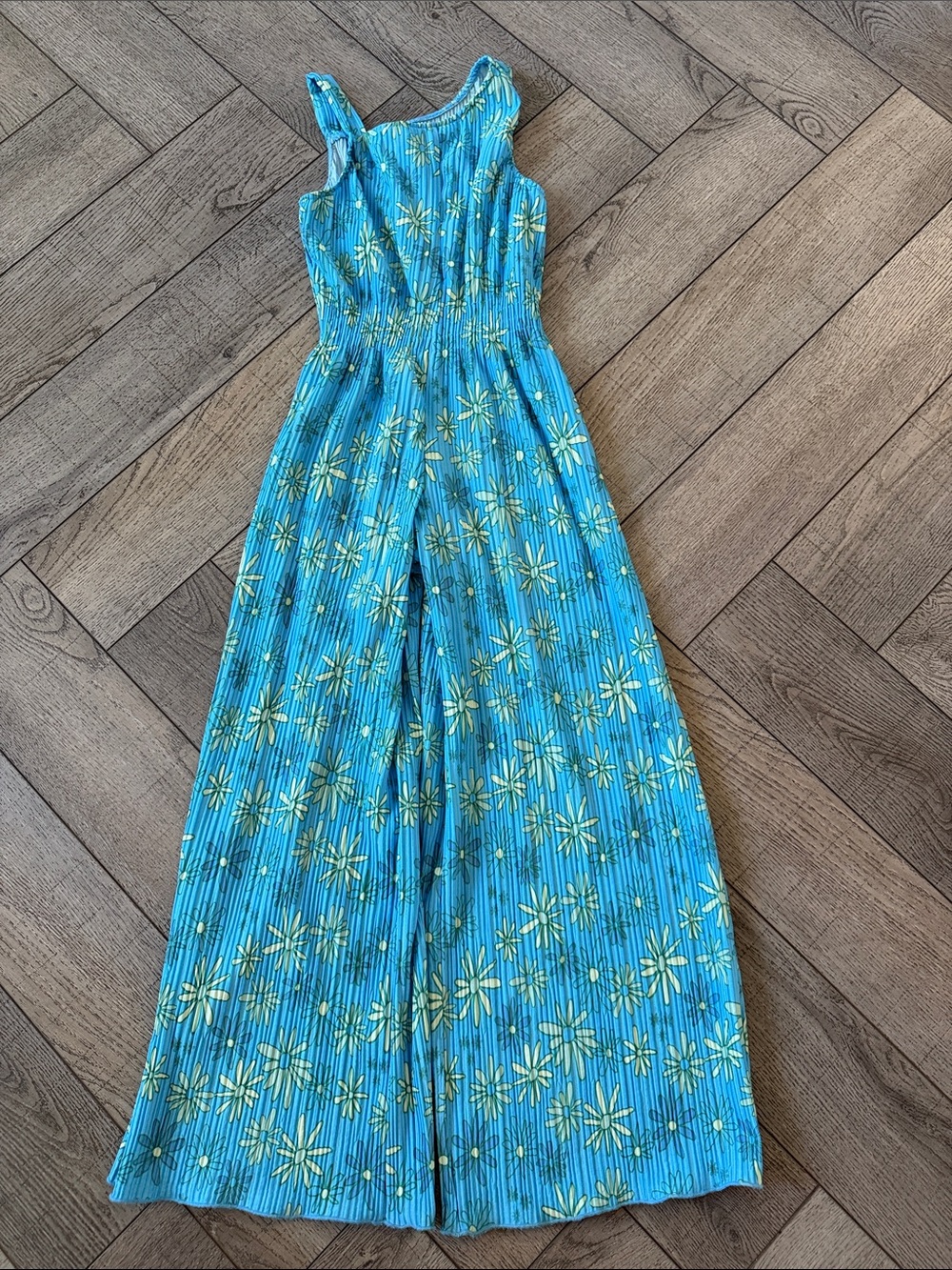 Zara Blue Floral Sleeveless Smocked Dress